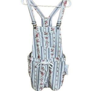 Wallflower Romper Dungarees Cream Blue Stripe Floral Size Medium